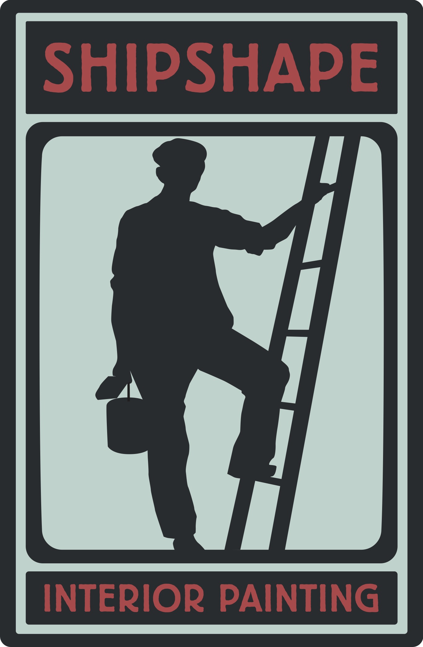 Shipshape logo with the outline of a man with a paint can on a ladder.